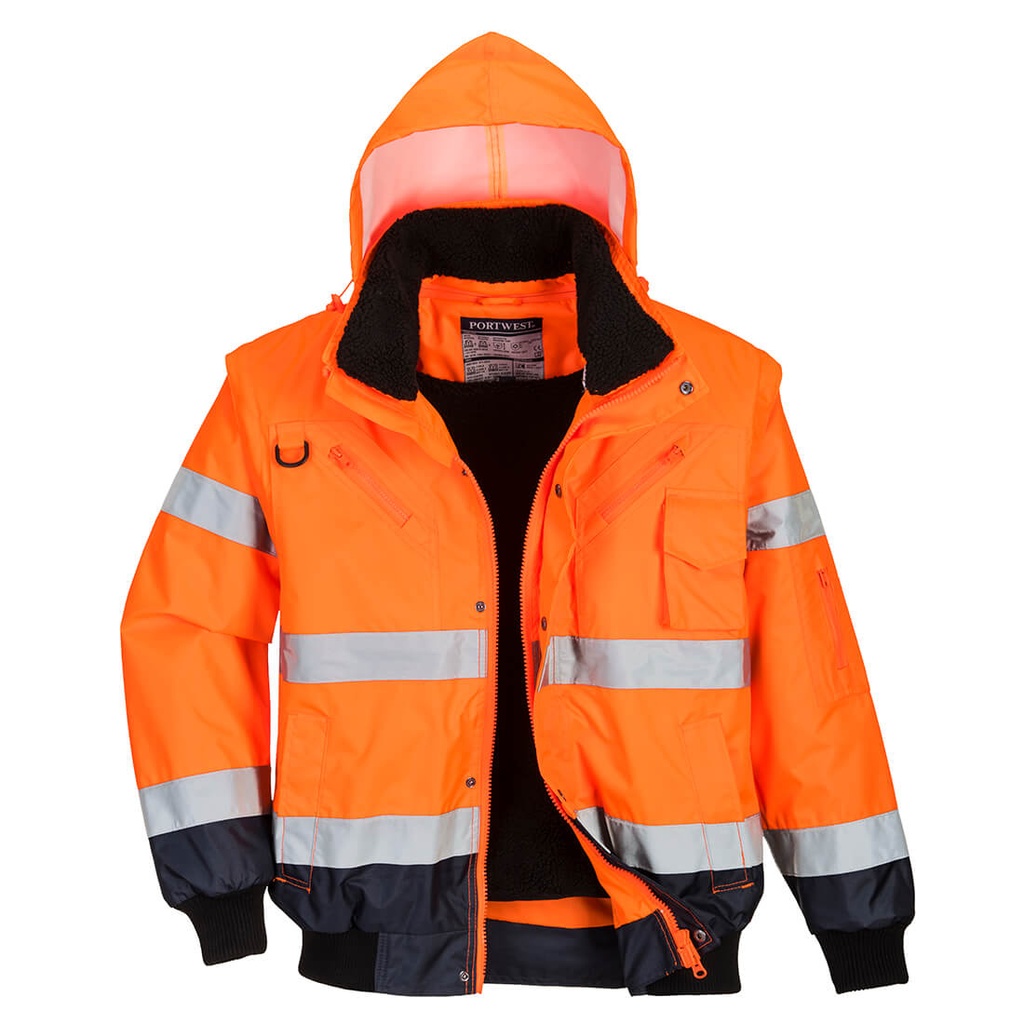 PORTWEST C465 - Blouson Bomber 3-en-1 Haute Visibilité Bicolore (S, noir jaune fluo)
